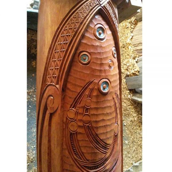 Maori Carving with Haarlem Danish Oil at the Celestial Compass Napier, NZ